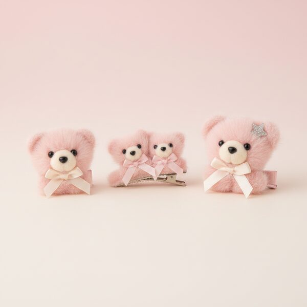Cogimyun Handmade Teddy Bear Plush Hair Clip Set